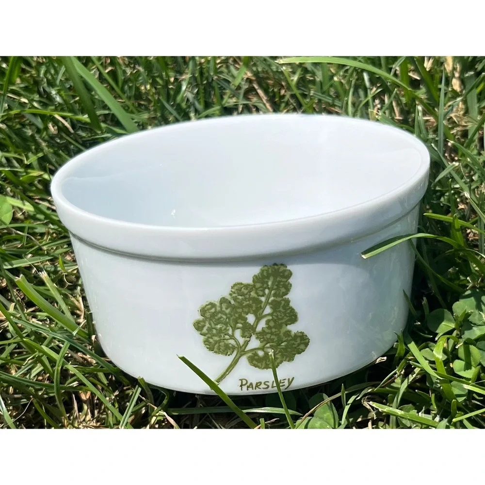 Parsley Oven to Table Cookware Baking Dish Ramekins Herb‎ Design White